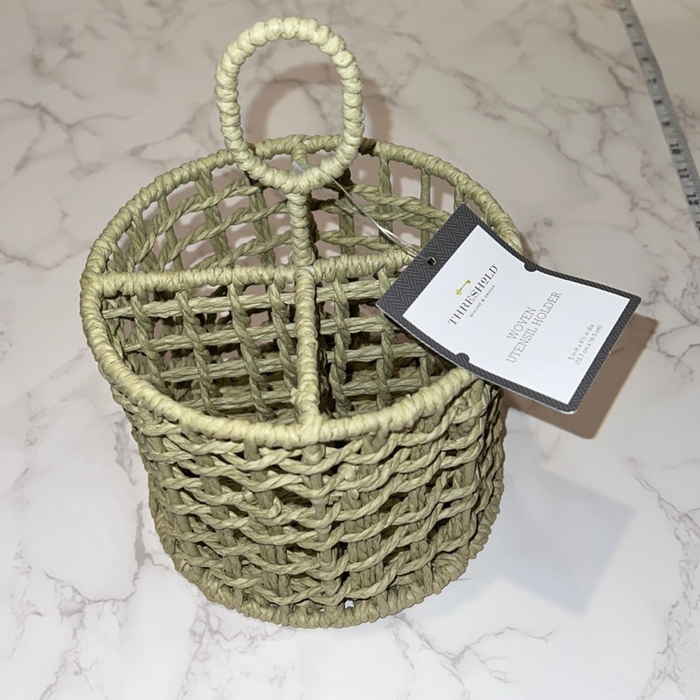 NWT Tan Woven Utensil Holder Caddy